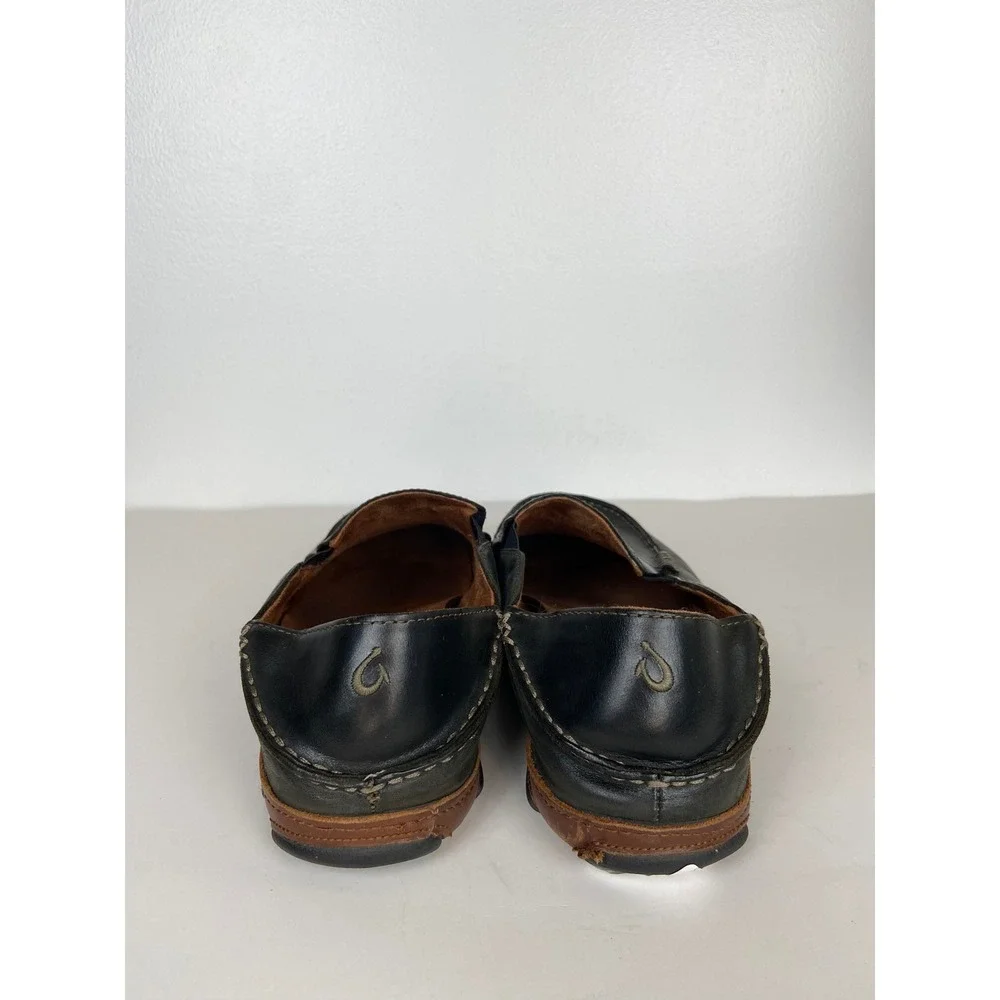 Olukai Moloa Men' Leather Drop-In Heel Loafers Slip On Shoes 10 M Black Vacation